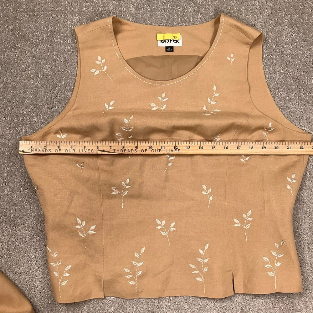Kasper‎ 3 Pc Pant Suit Women 18 Tan Embroidered Career Lightweight Linen Summer